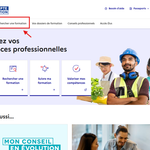 Capture décran 2026-10-14 204903 – merci e-commerce Hero banner for the French government formation site: title asks to develop professional skills, four feature cards shown, and workers in safety gear on the right.
